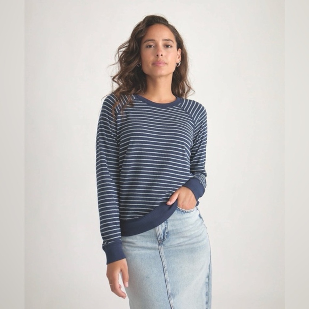 Striped Blue Chambray Women's Long Sleeve Top Sweatshirt S